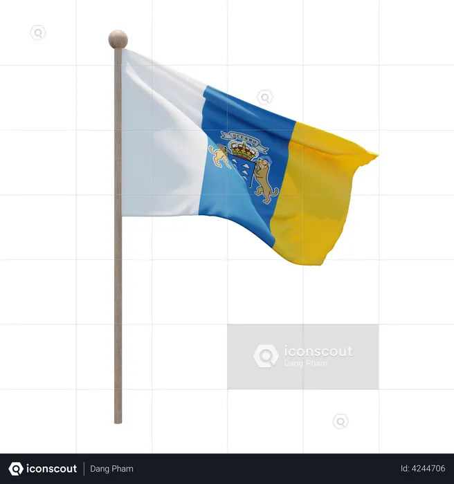 Canary Islands Flagpole Flag 3D Illustration