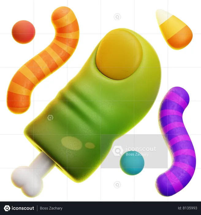 Snake Candies With Zombie Finger  3D Icon