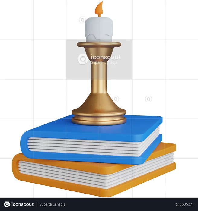 Candle On Books  3D Icon