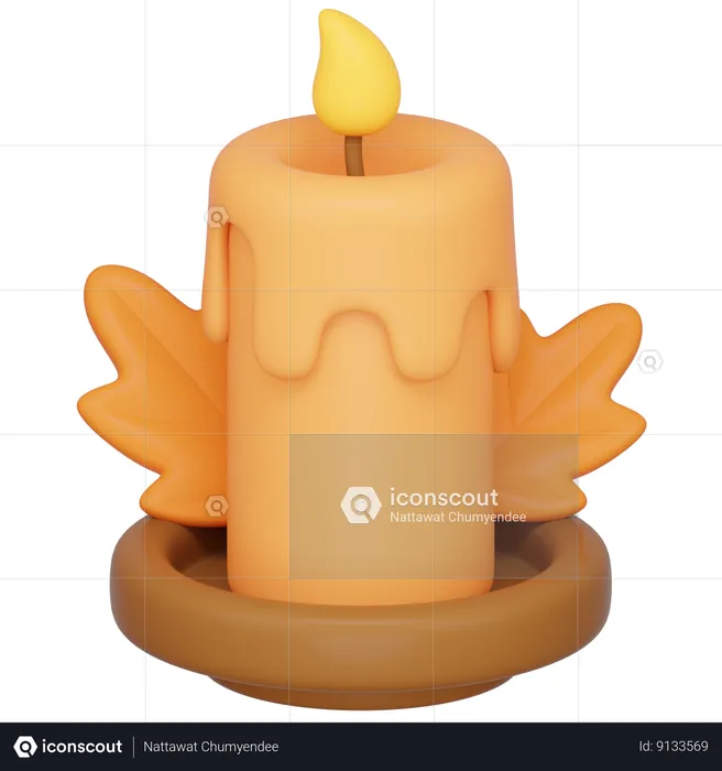 Candle With Autumn Leaves  3D Icon