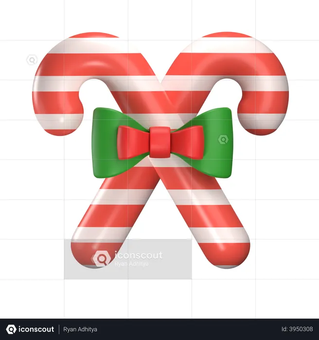 Candy cane with green ribbon  3D Illustration
