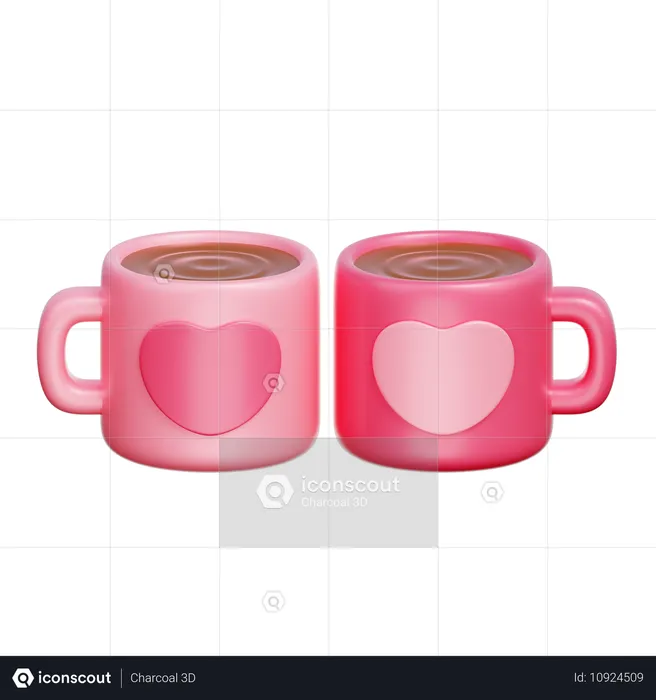 Canecas de chocolate quente para casal rosa  3D Icon