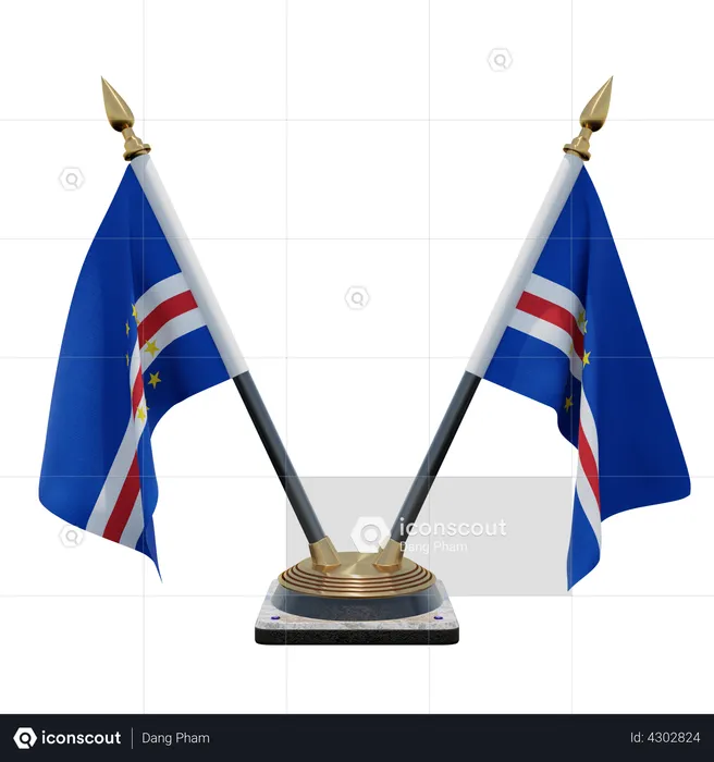 Cape Verde Double Desk Flag Stand Flag 3D Illustration