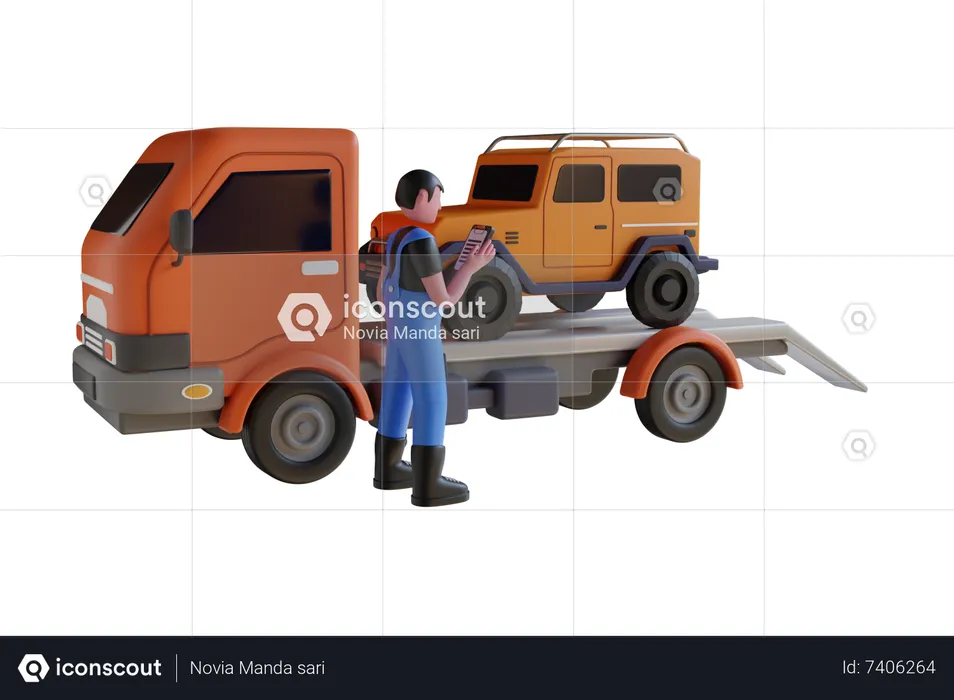 Car towing truck service  3D Illustration