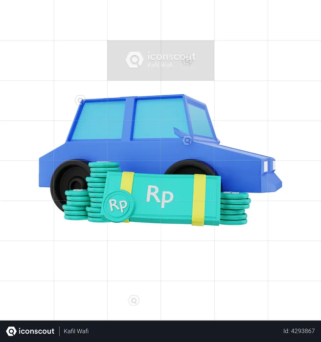 Car with Rupiah money  3D Illustration