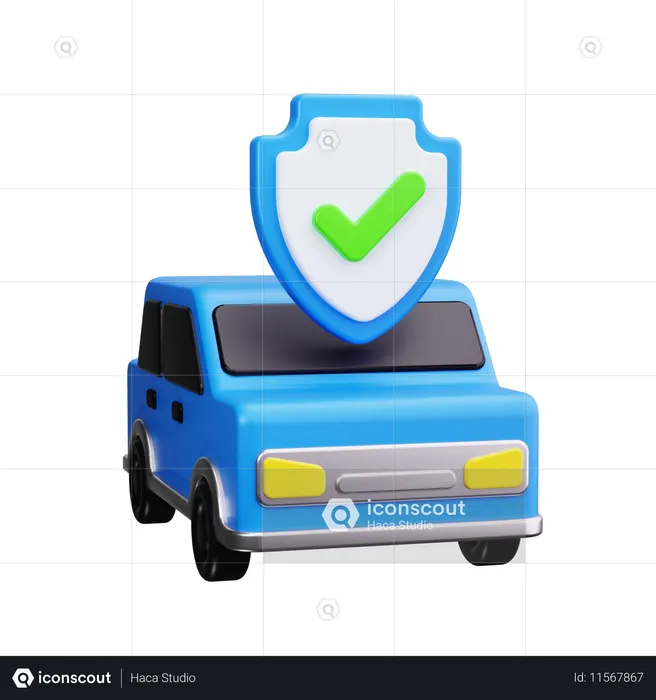 Car With Shield  3D Icon