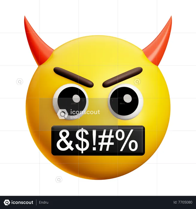 Cara de diabo irritada com palavras duras Emoji 3D Icon