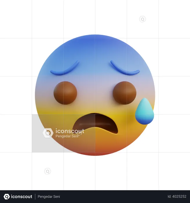 Cara temerosa, boca abierta y sudor frío. Emoji 3D Icon