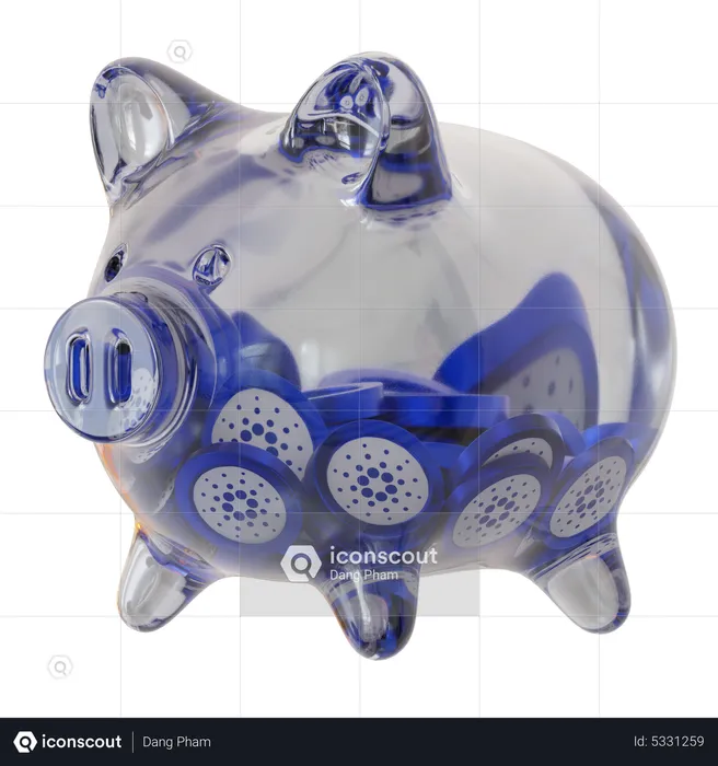 Cardano (ADA) Clear Glass Piggy Bank  3D Icon