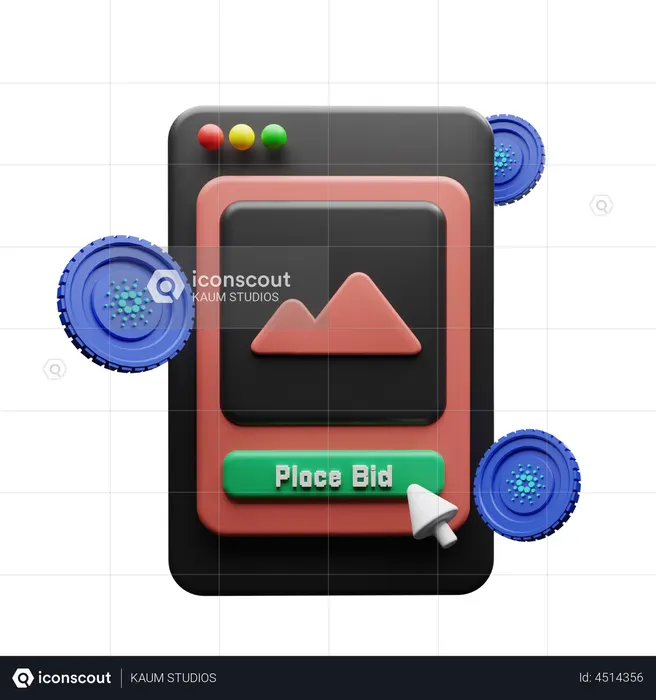 Cardano NFT Bid  3D Illustration