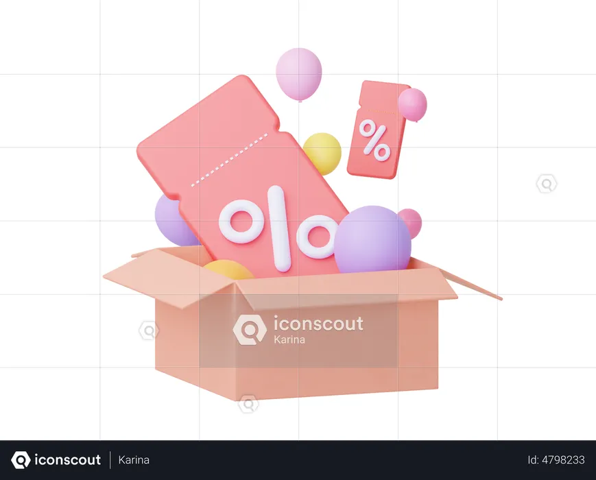 Cardboard Box With Coupons  3D Icon