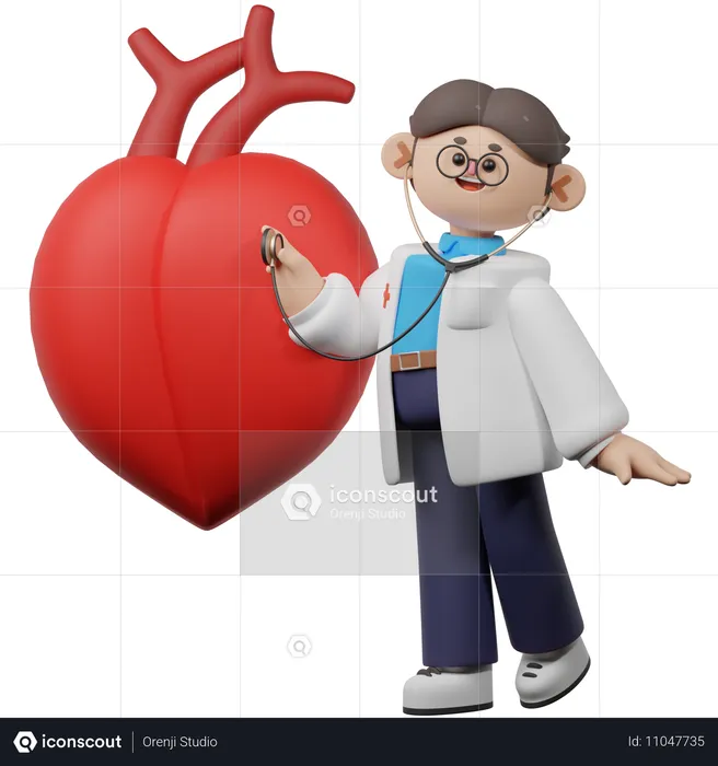 Cardiologist Checking Heart  3D Illustration