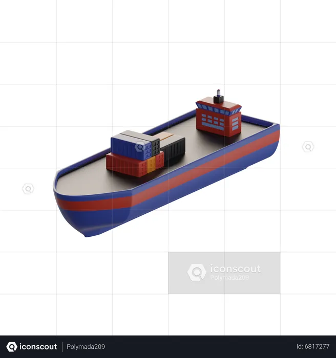 Cargo Ship With Container  3D Icon