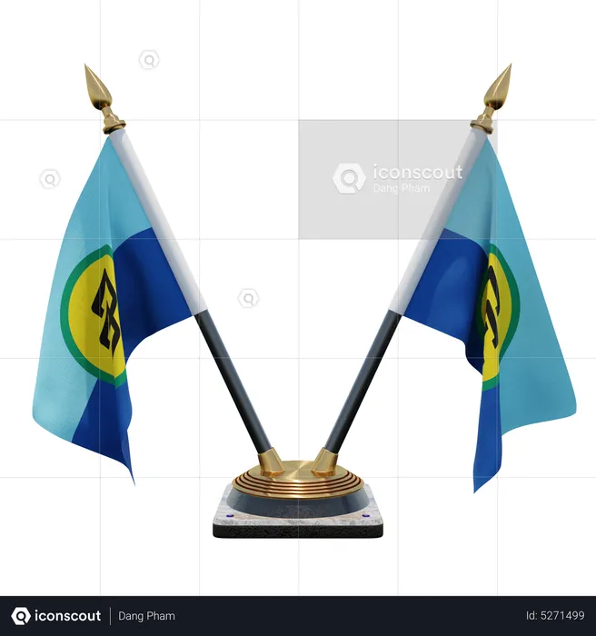 Caribbean Community Double (V) Desk Flag Stand Flag 3D Icon