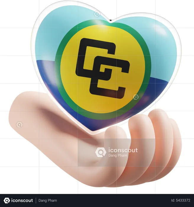 Caribbean Community Flag Heart Hand Care Flag 3D Icon