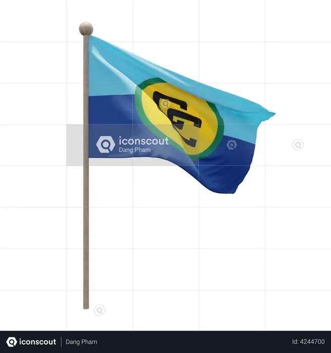 Caribbean Community Flagpole Flag 3D Illustration