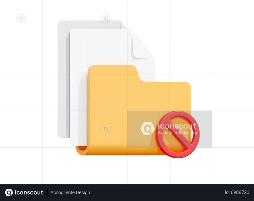 Carpeta con documentos y signo de bloqueo.  3D Icon