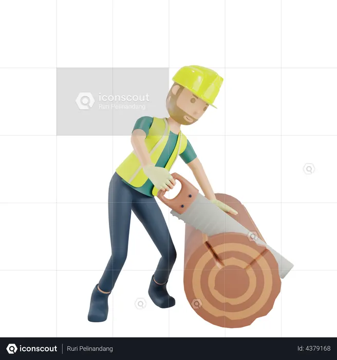 Carpintero con sierra de mano y cepillo para madera.  3D Icon