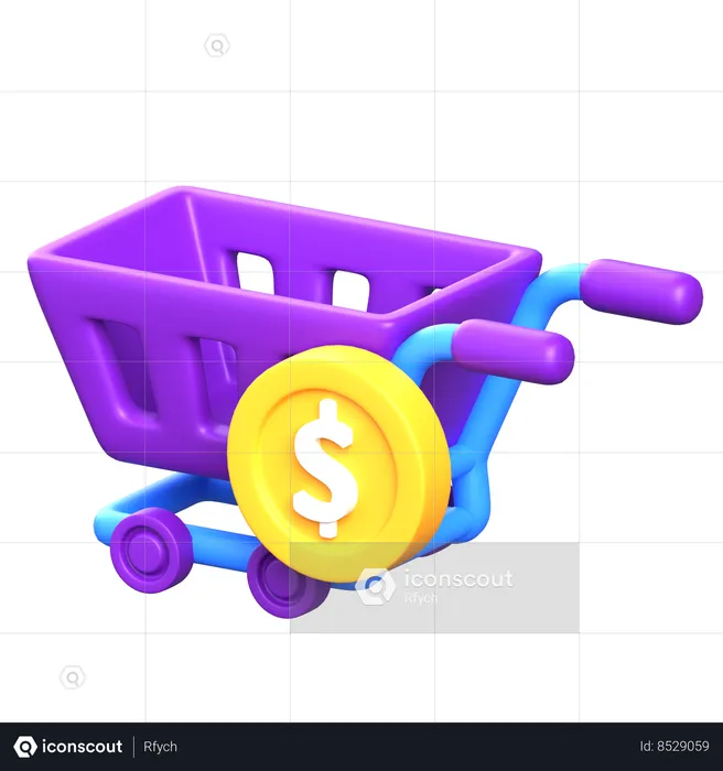 Carrinho com dólar  3D Icon