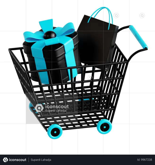 Carrinho de compras com caixa de presente  3D Icon