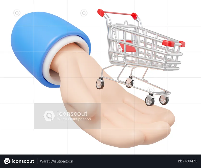 Mão segurando o carrinho de compras  3D Icon