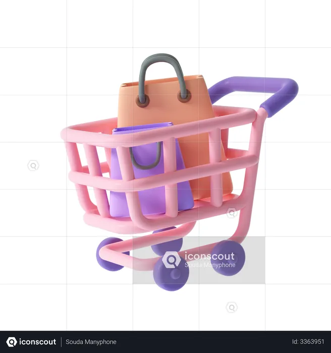 Carrinho de compras e sacolas  3D Illustration