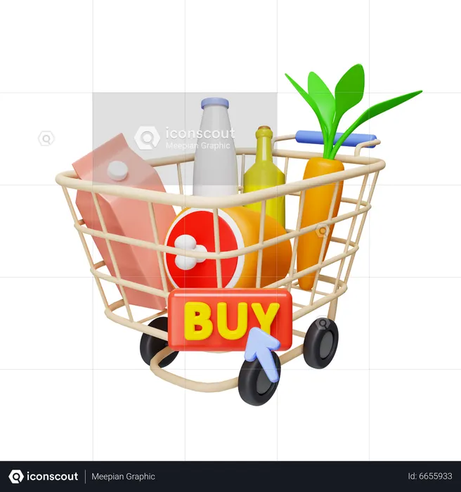 Carrito de compras con comestibles  3D Icon