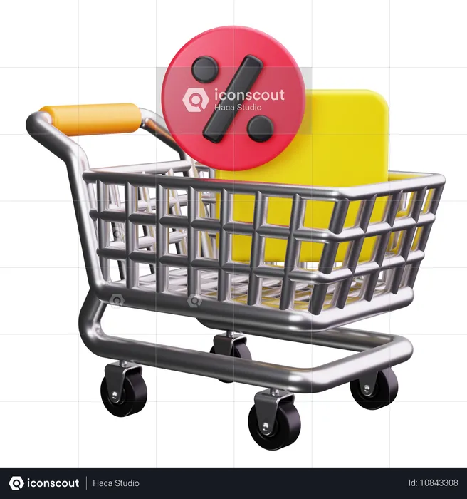 Carrito de compras con etiqueta de descuento  3D Icon