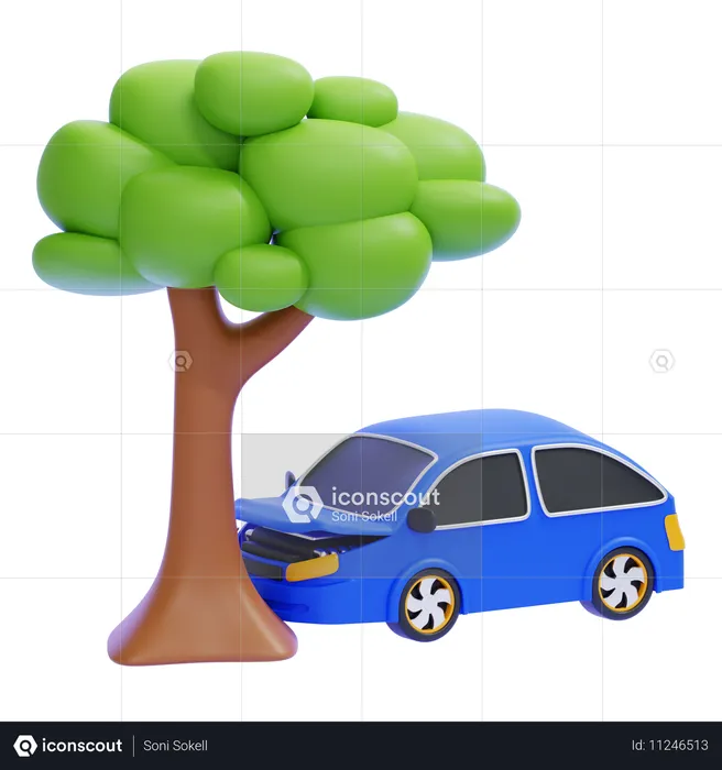 Carro bate em árvore  3D Icon