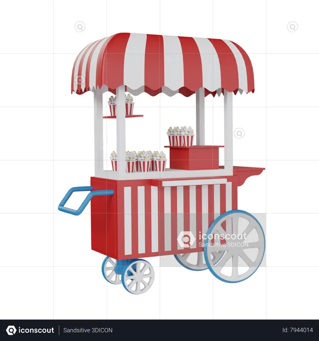 Cart Selling Popcorn  3D Icon