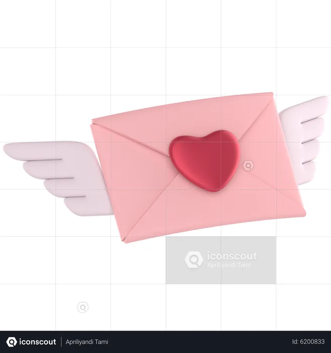 Carta de amor con alas  3D Icon