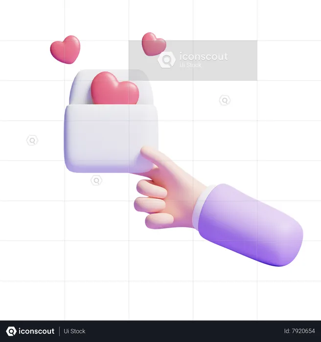 Mão segurando uma carta de amor  3D Icon