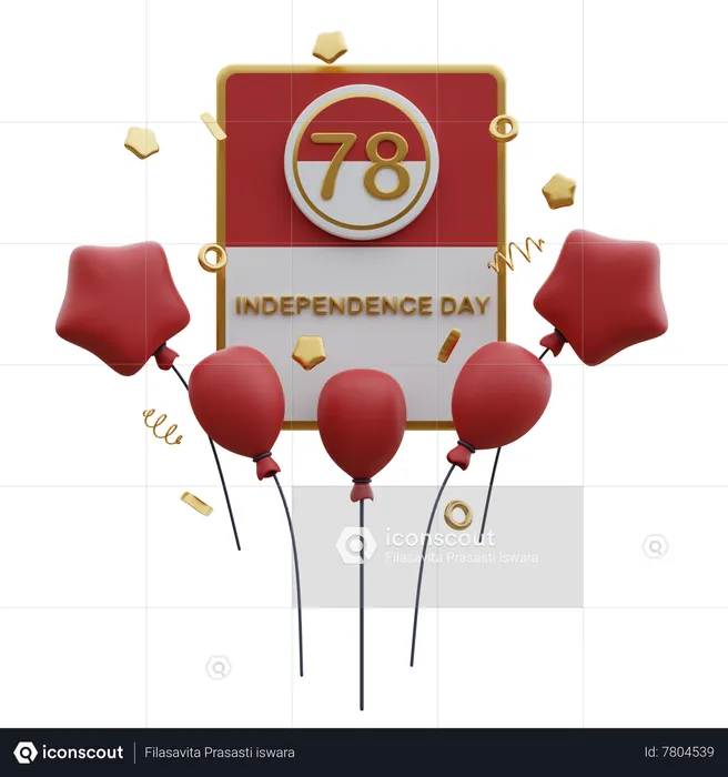 Cartão de celebração do dia da independência da Indonésia  3D Icon