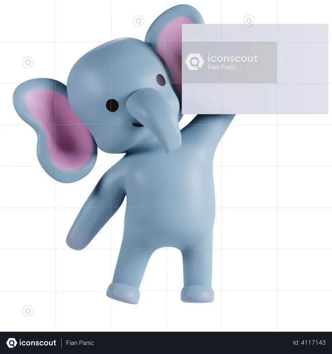 Elefante segurando cartaz  3D Illustration