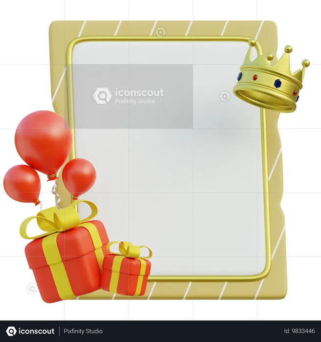 Carte de voeux avec cadeau et couronne  3D Icon