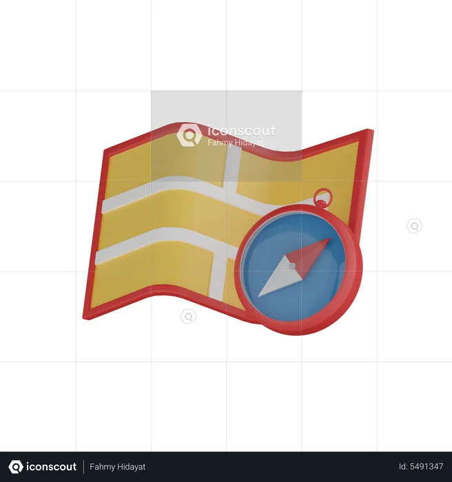 Carte et boussole  3D Icon