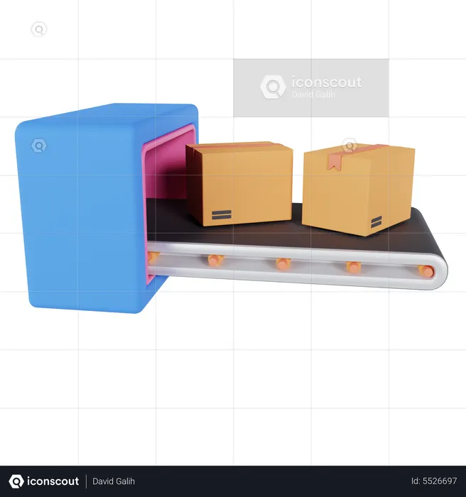 Carton Boxes On Conveyor Belt  3D Icon