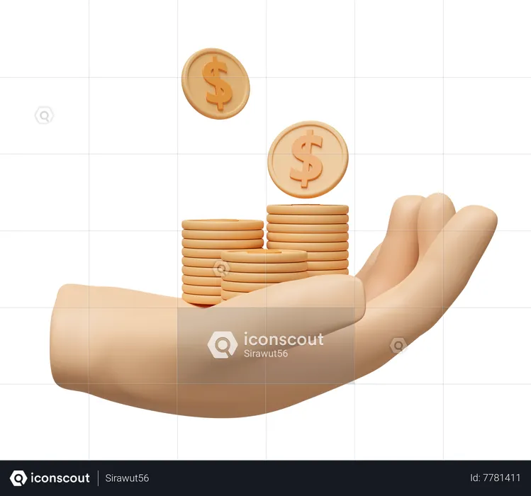 Cartoon hands holding coins stack  3D Illustration