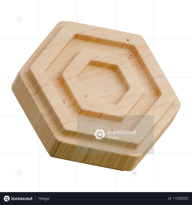 Carved Hexagon Wooden Abstract Shape  3D Icon