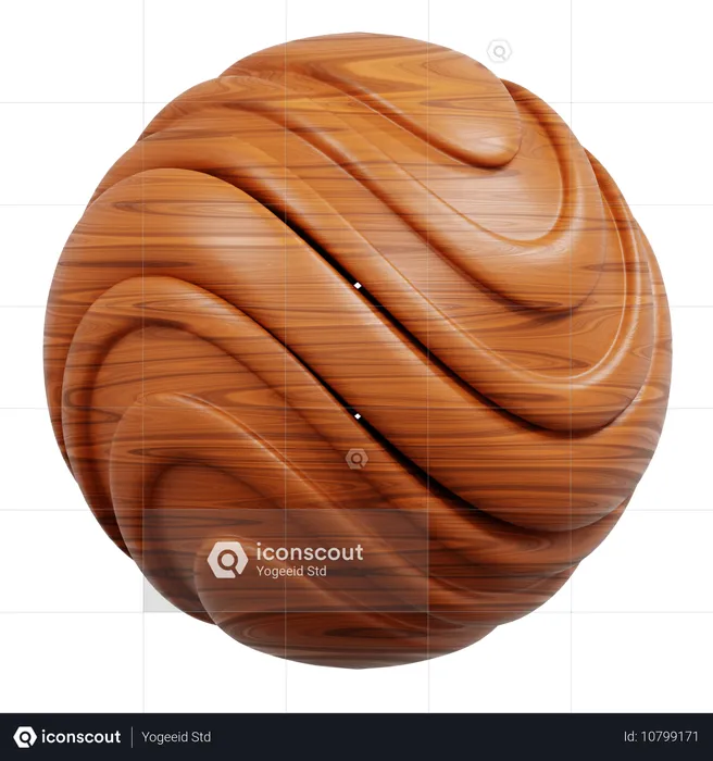 Carved Wooden Egg With Swirling Grain Patterns  3D Icon