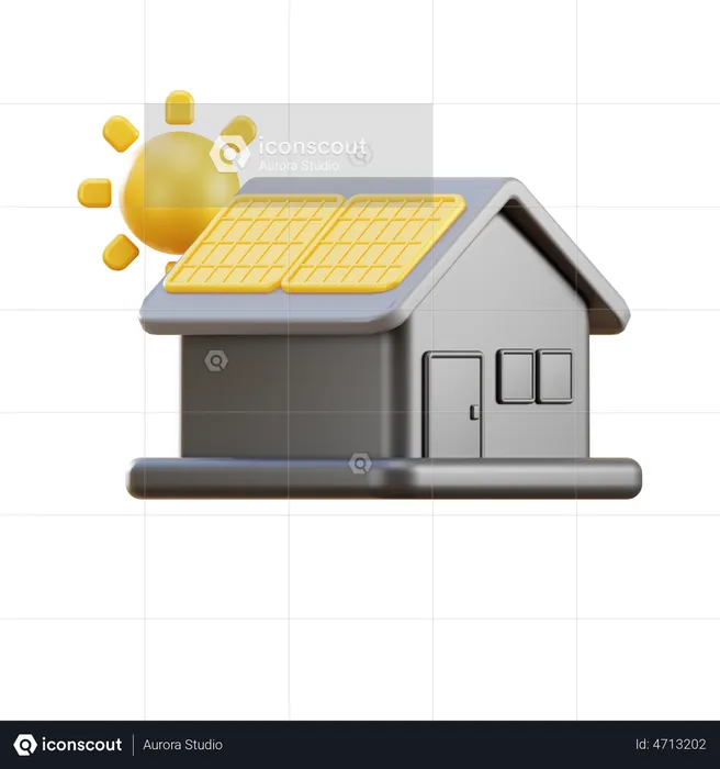 Casa com painel solar  3D Illustration