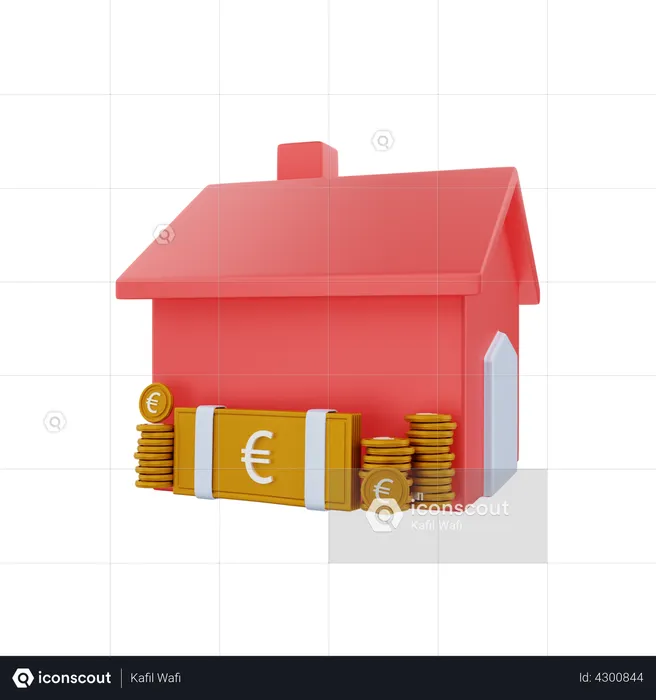 Casa con dinero en euros  3D Illustration