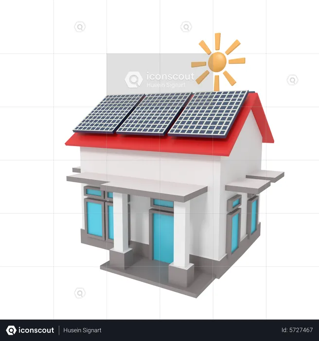 Casa con panel solar  3D Icon