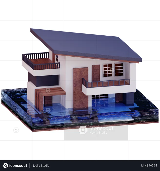 Casa en inundación  3D Icon