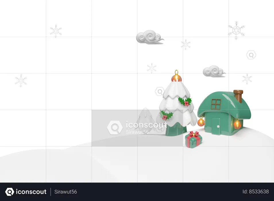 Casa na colina de neve  3D Illustration