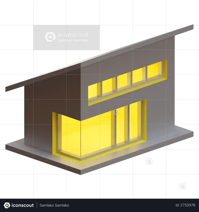 Casa con techo inclinado  3D Illustration