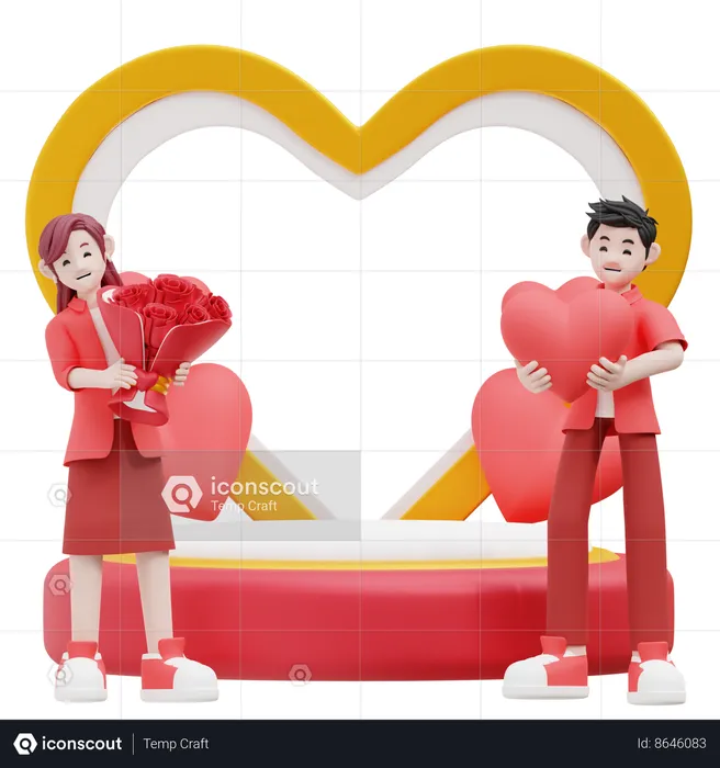 Casal com presente de dia dos namorados  3D Illustration