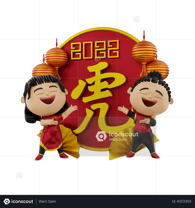 Casal comemorando o ano novo chinês  3D Illustration