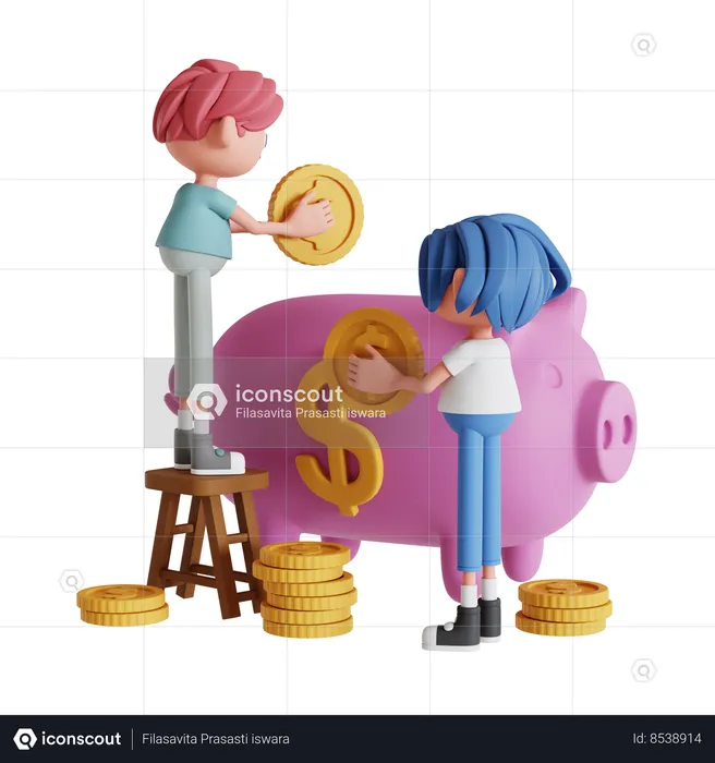 Casal economizando dinheiro  3D Illustration