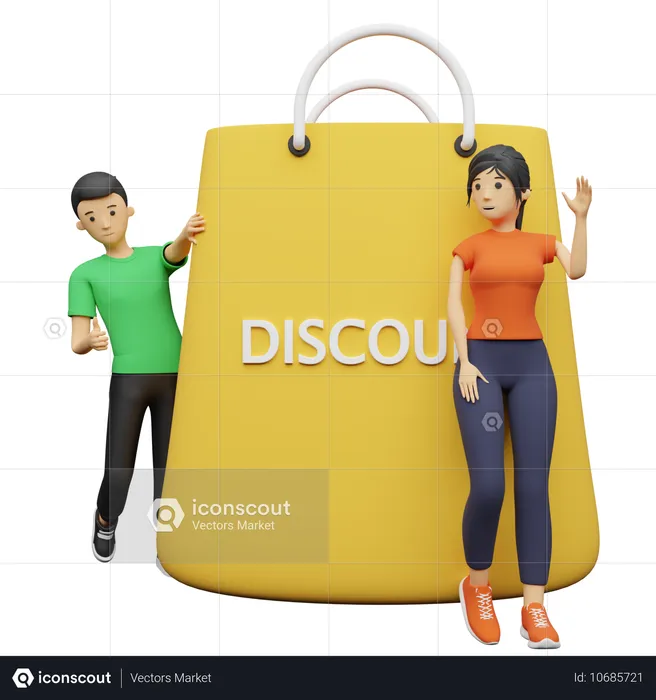 Casal fazendo compras com desconto  3D Illustration